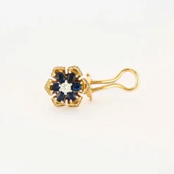 Boucles d'oreilles or jaune diamants saphir