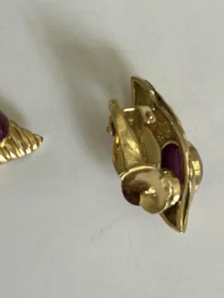 Boucles d'Oreilles Or Jaune Rubis Cabochon