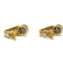 Boucles d'oreilles or jaune saphirs diamants