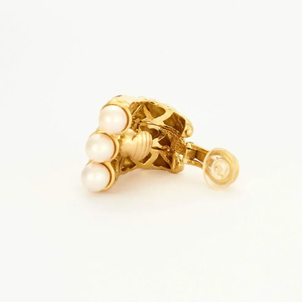 Boucles d'oreilles or jaune, rubis, émeraudes, saphirs et perles