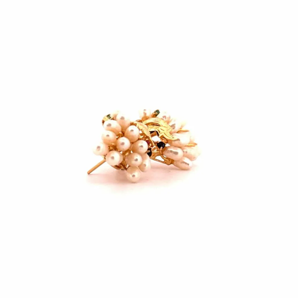 Boucles d'oreilles Or Jaune 18k Perles, Topazes & Émeraude