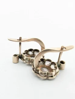Boucles d'oreilles or jaune, diamants taiile rose couronnés