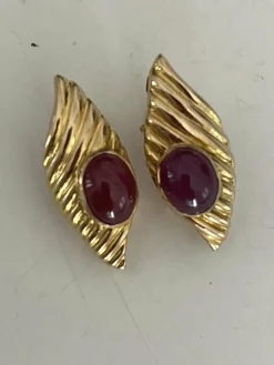 Boucles d'Oreilles Or Jaune Rubis Cabochon