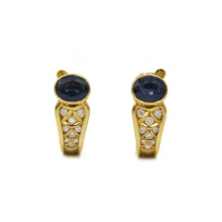 Boucles d'oreilles or jaune saphirs diamants