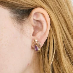 Boucles d'oreilles or jaune amethyste