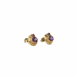 Boucles d’oreilles or jaune améthystes