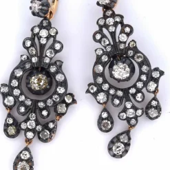 BOUCLES D'OREILLES or jaune et argent - ÉPOQUE VICTORIENNE