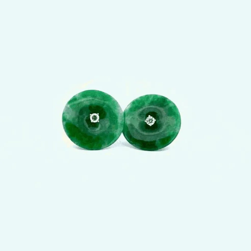 Boucles d'oreilles Or Jaune 18k Pierre de Jade