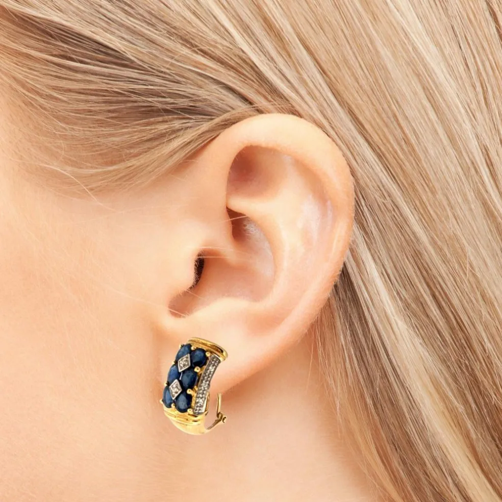 Boucles d'oreilles Or Jaune 18k Saphir & Diamant