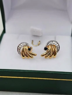 Boucles d'oreilles or jaune et or blanc Saphirs