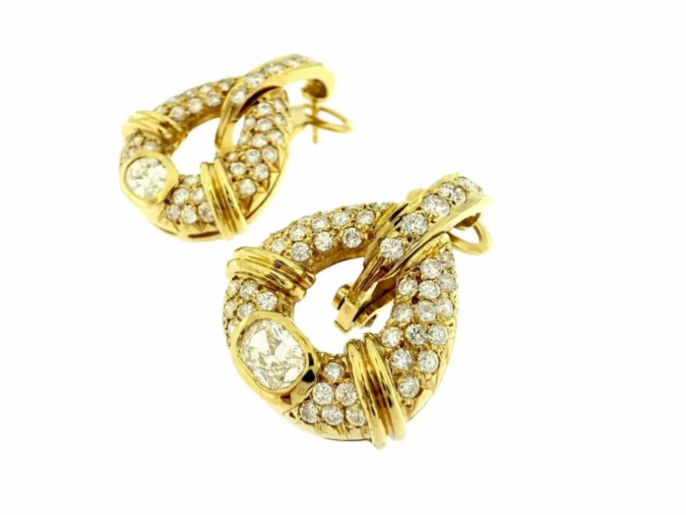 Boucles d'oreilles or jaune avec diamants naturels de 2,50 carats certifiés HRD