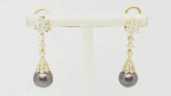 Boucles d'oreilles or jaune diamants perles de Tahiti
