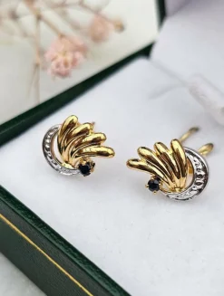 Boucles d'oreilles or jaune et or blanc Saphirs