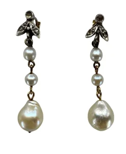 Boucles d’oreilles or perles diamants vers 1900