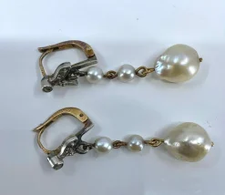 Boucles d’oreilles or perles diamants vers 1900