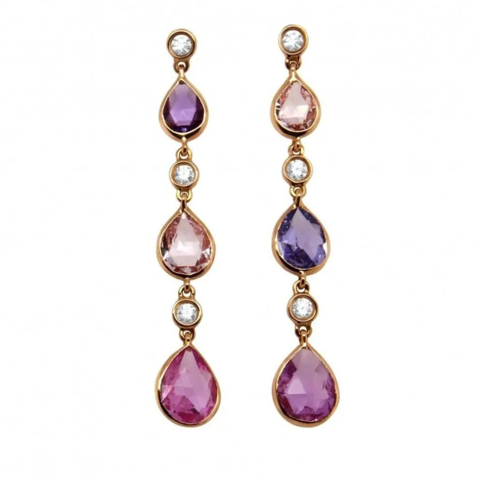 Boucles d'oreilles or rose saphirs diamants