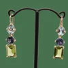 Boucles d'oreilles or rose, topaze, iolite et péridot