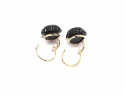 Boucles d'oreilles or rose et jais noir
