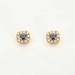 Boucles d'oreilles or rose 18 carats sertie de diamants et saphir