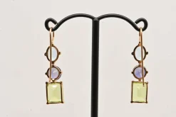 Boucles d'oreilles or rose, topaze, iolite et péridot