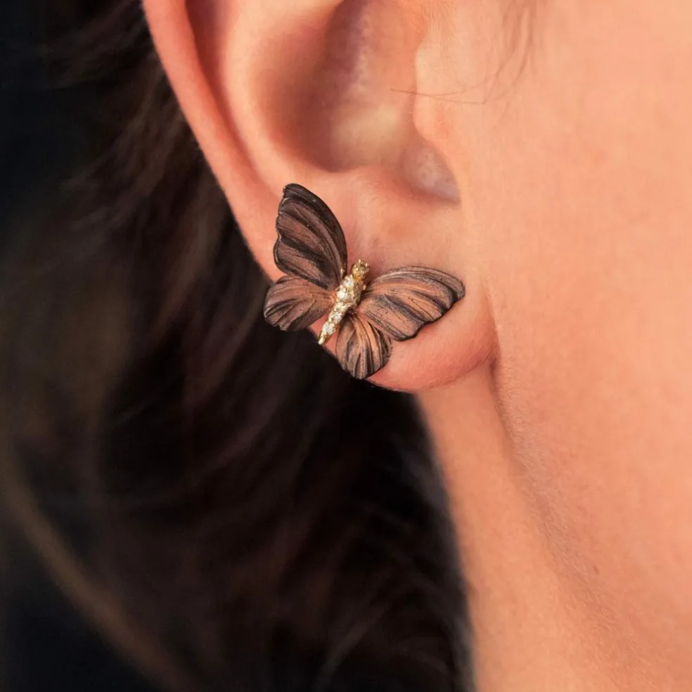 Boucles d'oreilles papillons émail diamants