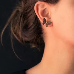 Boucles d'oreilles papillons émail diamants