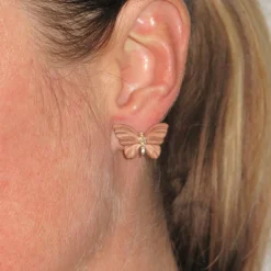 Boucles d'oreilles papillons émail diamants