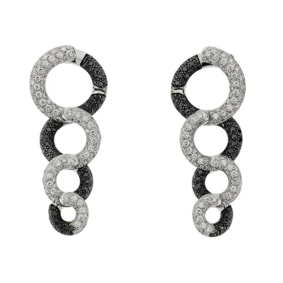 Boucles d'oreilles pendantes diamants noirs et blancs