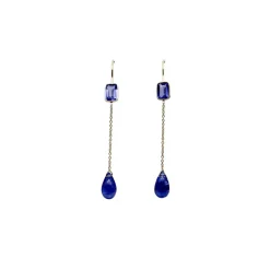 Boucles d'oreilles pendantes en or et tanzanite