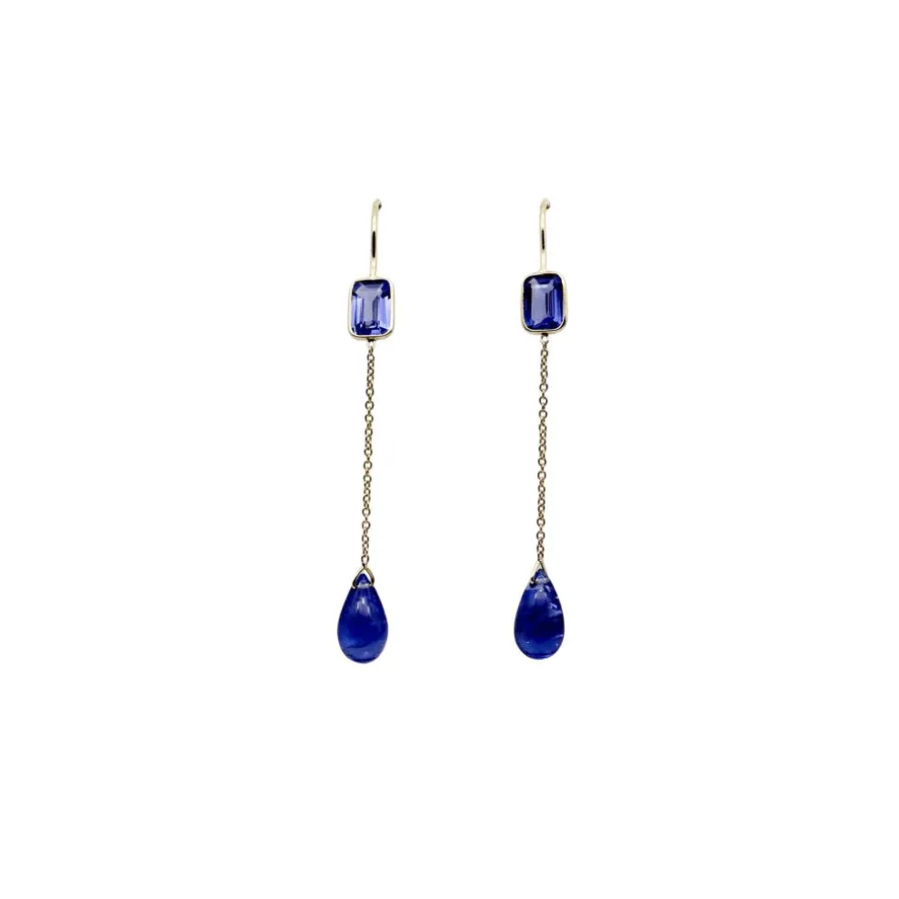 Boucles d'oreilles pendantes en or et tanzanite