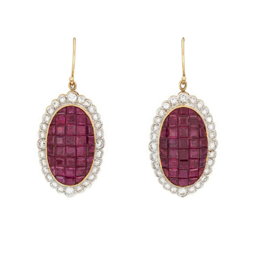 Boucles d'oreilles pendantes diamant rubis