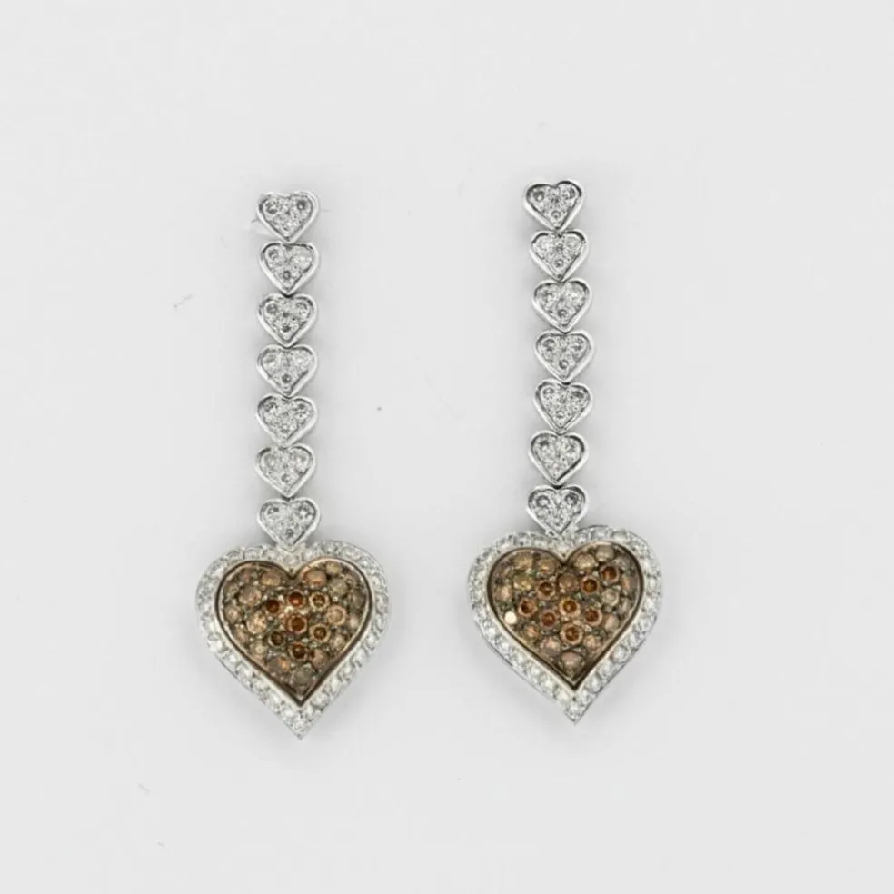 Boucles d'oreilles pendantes coeur diamants