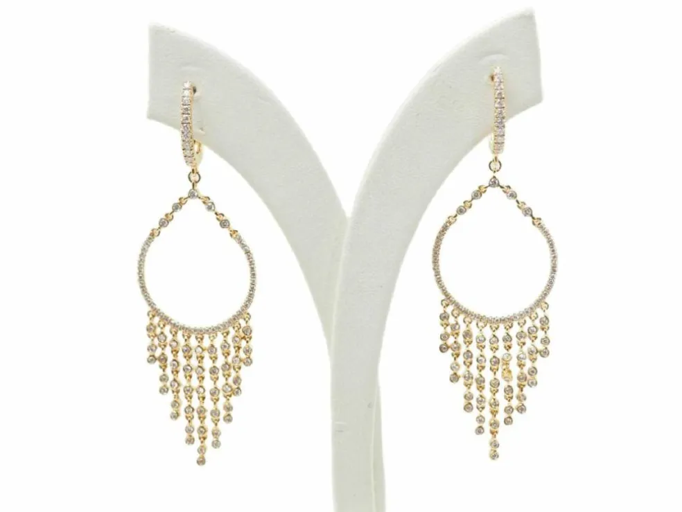 Boucles d'oreilles pendantes à pampilles en or jaune et diamants