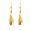 Boucles d'oreilles pendantes saphirs roses, diamants, or jaune