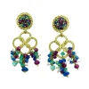 Boucles d'oreilles pendantes Rubis Saphirs Emeraudes Perles
