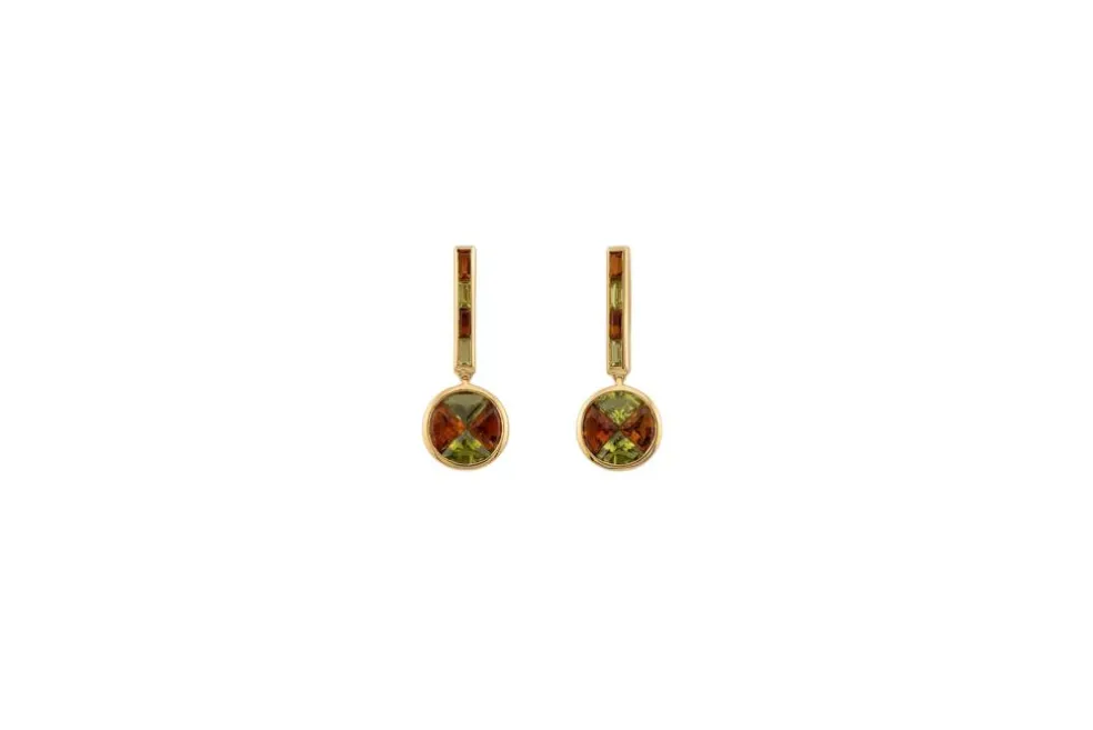 Boucles d'oreilles pendantes en or jaune avec pierres