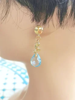 Boucles d'oreilles Pendantes Topazes bleues