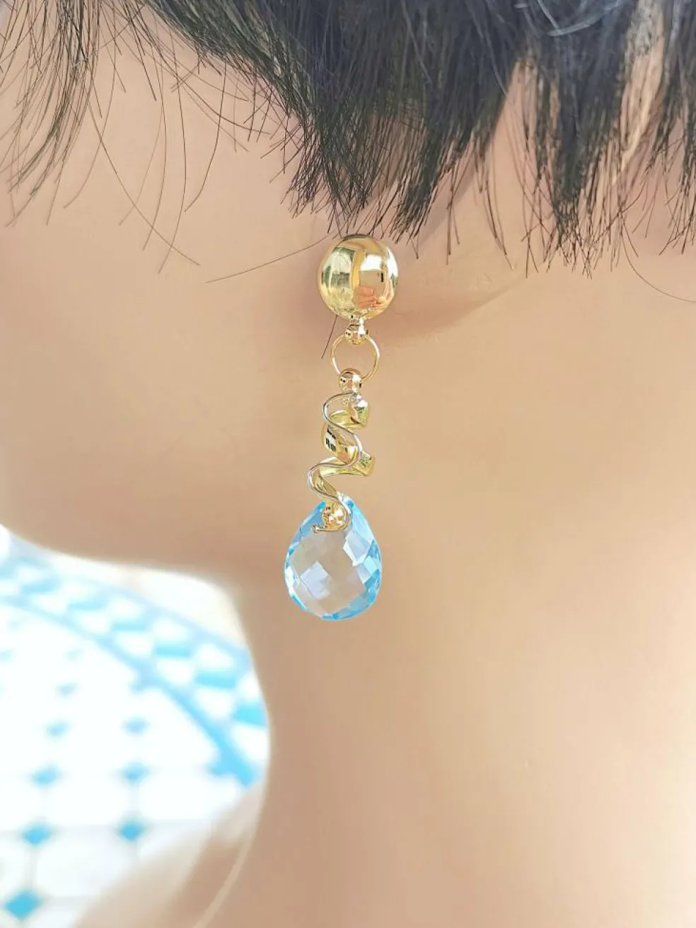 Boucles d'oreilles Pendantes Topazes bleues