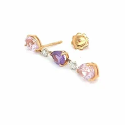 Boucles d'oreilles pendantes diamants améthyste kunzites