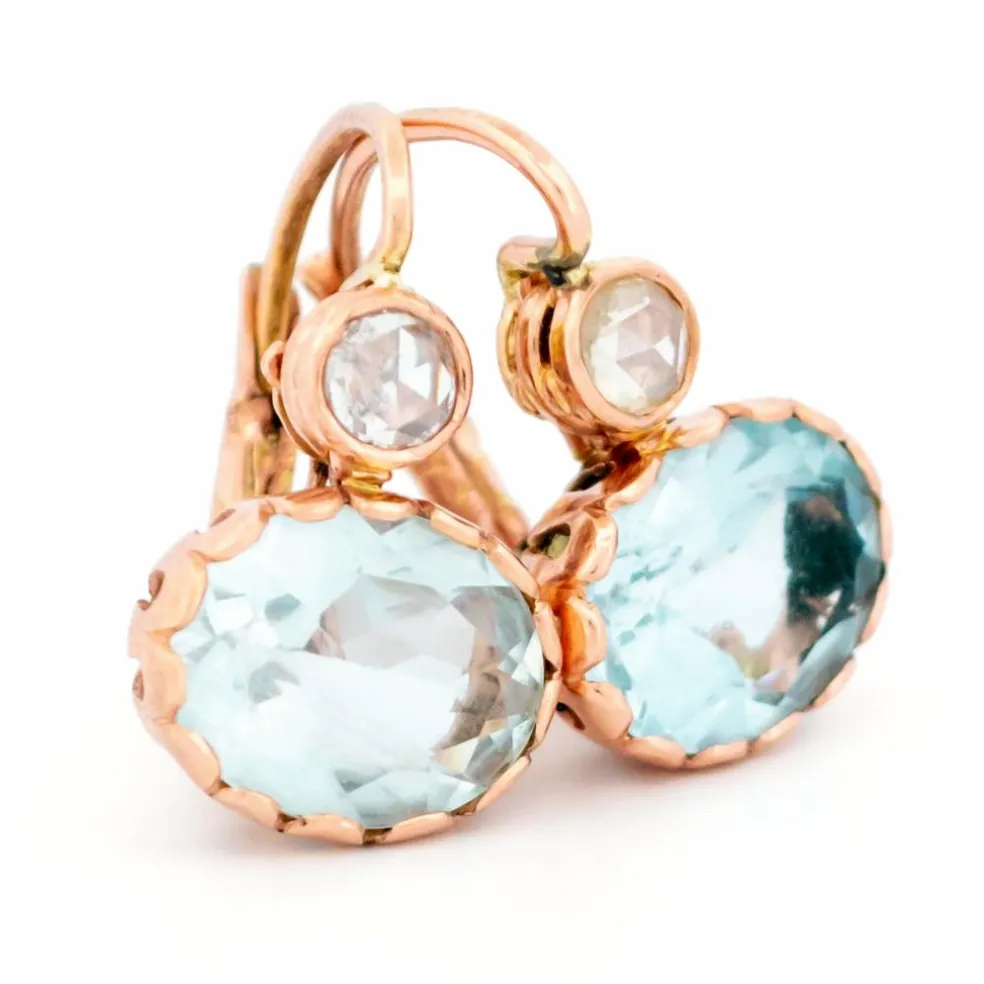 Boucles d'oreilles pendantes Or jaune Diamant Aigue-marine