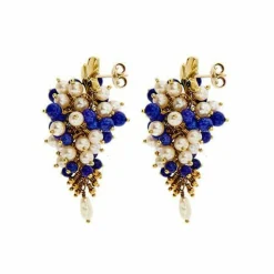Boucles d'oreilles pendantes en lapis-lazuli et perles