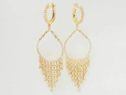 Boucles d'oreilles pendantes à pampilles en or jaune et diamants
