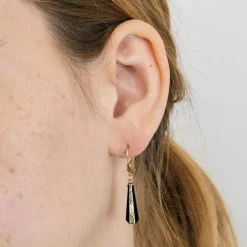 Boucles d'oreilles pendantes onyx or jaune