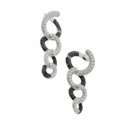 Boucles d'oreilles pendantes diamants noirs et blancs