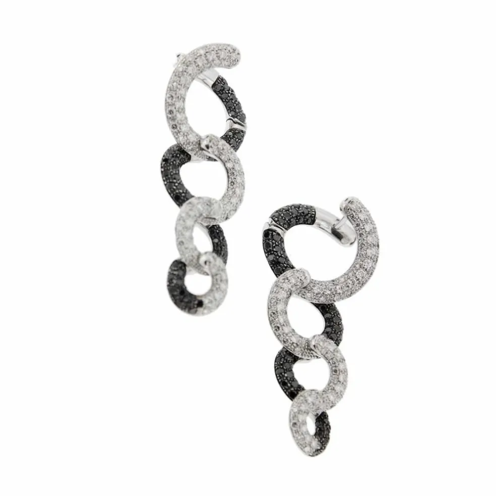 Boucles d'oreilles pendantes diamants noirs et blancs