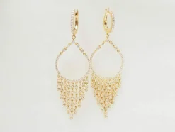 Boucles d'oreilles pendantes à pampilles en or jaune et diamants