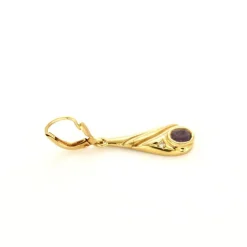 Boucles d'oreilles pendantes saphirs roses, diamants, or jaune