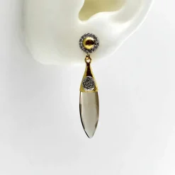 Boucles d'oreilles pendantes en or et quartz fumé avec diamants