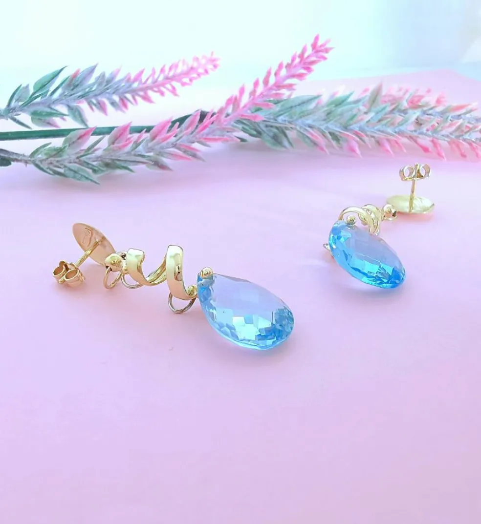 Boucles d'oreilles Pendantes Topazes bleues