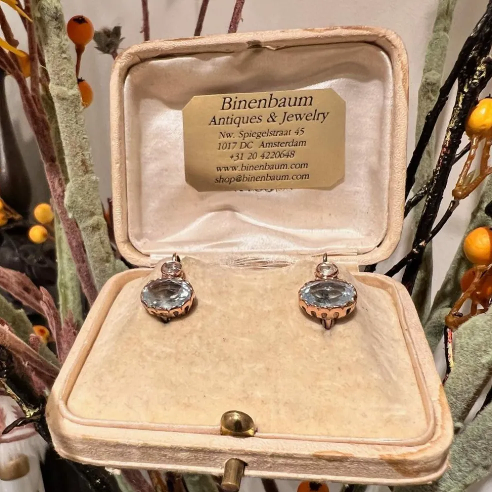 Boucles d'oreilles pendantes Or jaune Diamant Aigue-marine